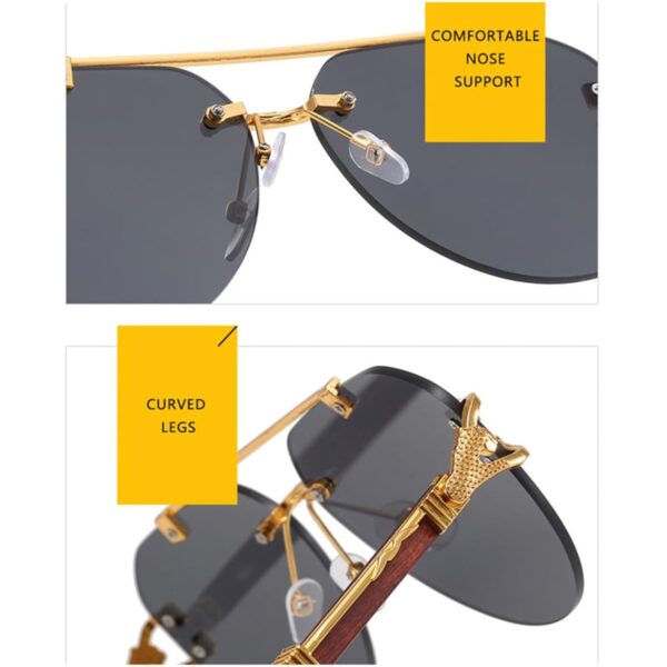 Elegant AB Cartier-Inspired Rimless Sunglasses for Women – Gold/Black - Image 2